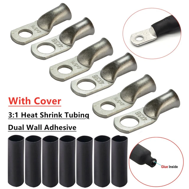 20/10x 4/0 AWG 3/8" Gauge Copper Lugs Heat Shrink Ring Terminals Wire Connectors