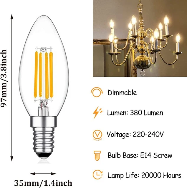C35 LED Kerzenlampen, Woowtt kleine E14 LED Edison Glühbirne, 4 W Schraube klar 2