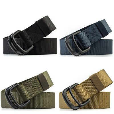 1.5" Mens Casual Nylon Belt Double Ring Buckles Outdoor Military Trainning Belts