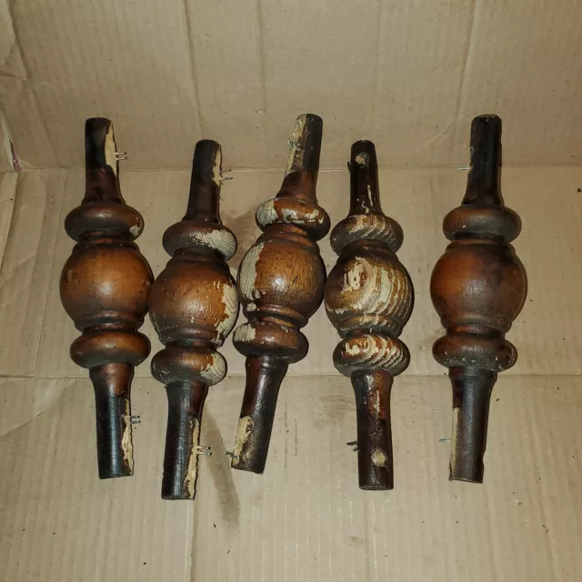 5 Architectural Antique Salvage Chippy Painted  Wooden Spindles Porch Farmhouse