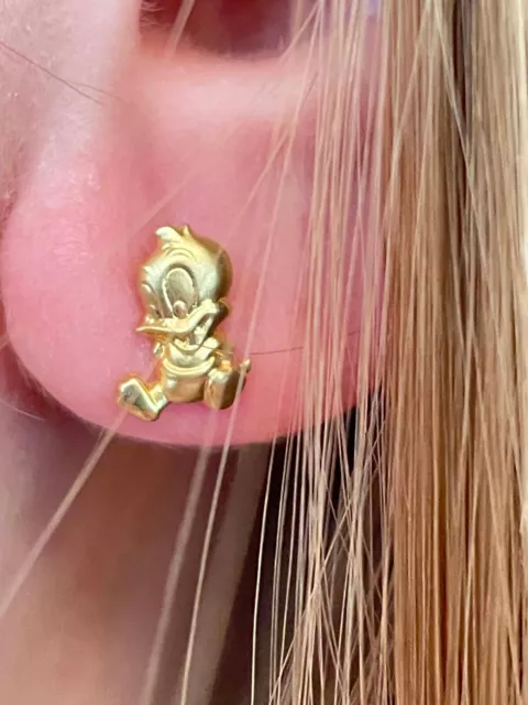 Looney tunes Donald duck Earrings Solid gold 18k Hallmarked Warner Bros Duck