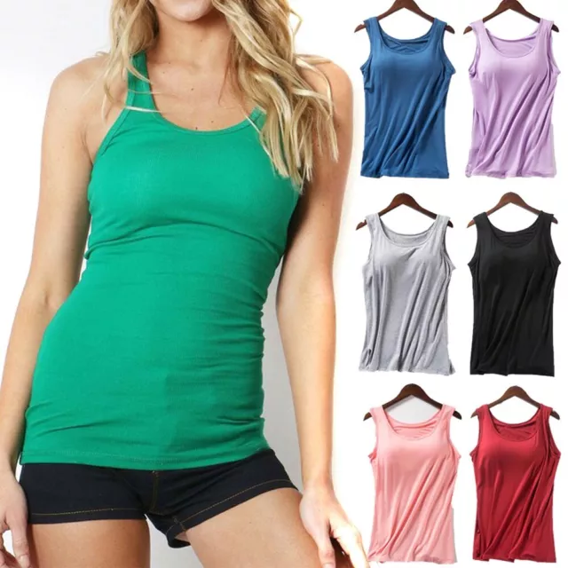 COTTON RIBBED RACERBACK TANK TOP Women Stretch Long Workout Fitness Sport Yoga Ⓔ