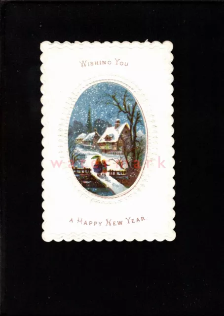 VICTORIAN GREETING CARD Mansell WINTER SCENE SNOWY RURAL VILLAGE 1860s - 307
