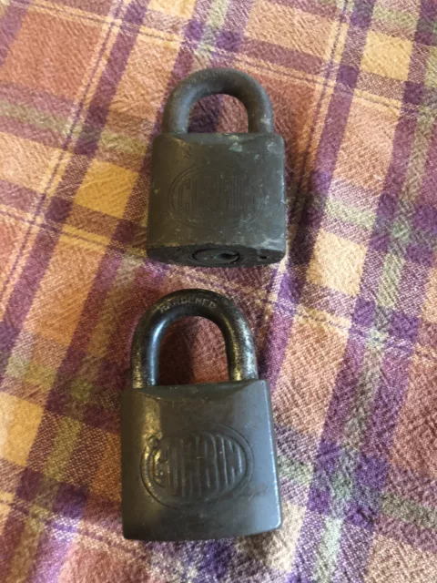 ANTIQUE VINTAGE LOT OF (2) CORBIN BRASS PADLOCKS - No Keys