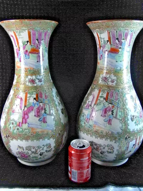 Ancienne Grande Paire De Vases Porcelaine Emaille Canton Chine Chinese Asiatique 12