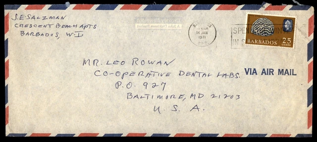 Mayfairstamps Barbados 1971 Cooperative Dental Labs Brain Coral Cover aac_39059