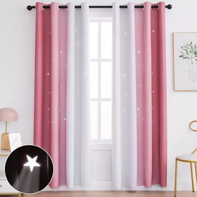 NEW- Unistar Ombre Blackout Curtains for Girls Bedroom 2 Panels-52 x 63 in- Pink