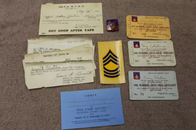 Original Pre WW2 1920-30s U.S.  N.Y.N.G. 106th Field Artillery Soldier's Lot