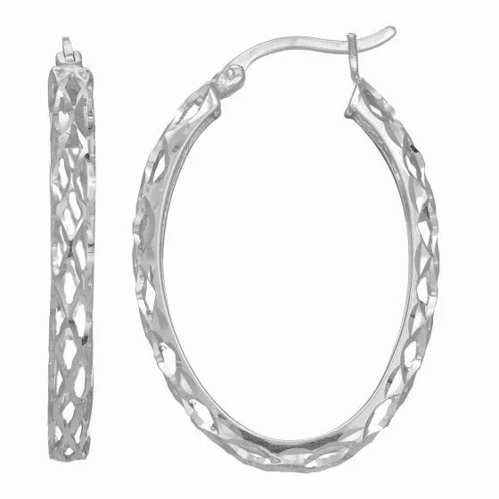 Large Oval Shape Hoop Earrings Filigree Design Sterling Silver 30X22 mm 2