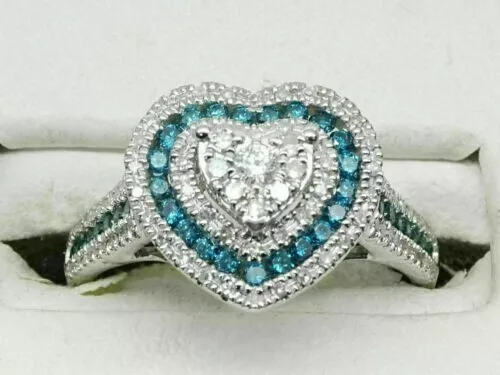 3Ct Round Cut Lab Created Blue Diamond Heart Engagement Ring 14K White Gold Over