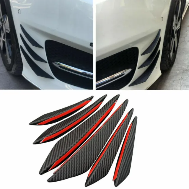 6pc Universal Car/Auto Front Bumper Fins Spoiler Canards Refit Carbon Fiber Look