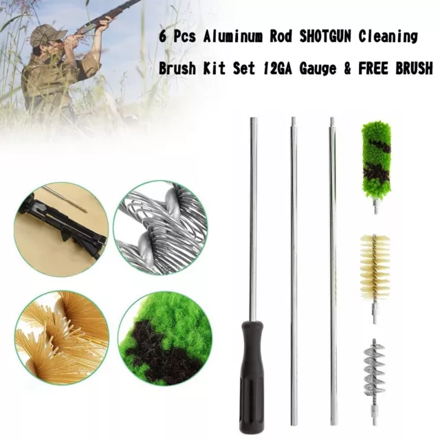 6 Pcs Aluminum Rod SHOTGUN Cleaning Brush Kit Set 12GA Gauge & BRUSH S7