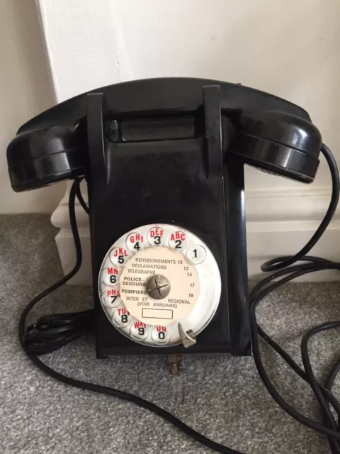 Vintage 1961 Bakelite Ericsson French Rotary Wall Mounted Telephone