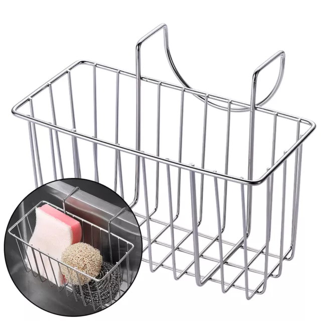 Stainless Steel Kitchen Sponge Holder Soap Brush Sink Caddy Drainer Rack Storage