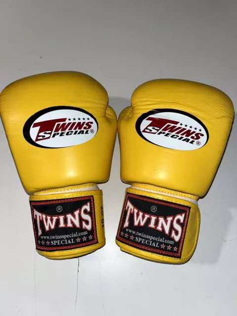 Twins Special Muay Thai Boxing Gloves 10oz Yellow with Hand Wraps