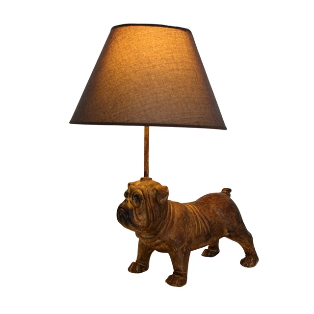 Mops Tischlampe – Lustige Figur Als Lampenbasis, Stoffschirm, Höhe Ca. 35 Cm, Für E14 Birne (ohne Deko)