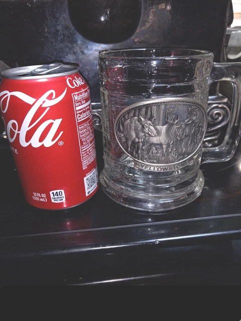 Vintage Pewter Yellowstone Glass Mug 12 Oz Thick