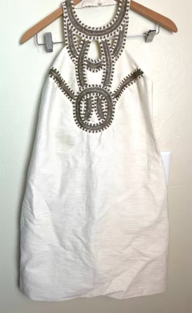 Trina Turk DRESS Tribal Ivory Cream Beaded Halter Neckline Nubia Dress Size 6