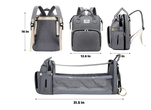 3 in 1 Waterproof Foldable Diaper Bag Baby Bed Portable Bassinet Crib Backpack