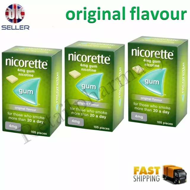 Nicorette Gum Original Flavour 4mg  of 105 pieces Expiry - December 2025 Pack 3