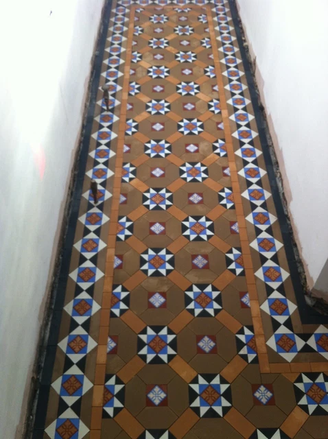 Antique Victorian Floor Tiles Reclaimed Encaustic Minton Orange  Rectangle 2