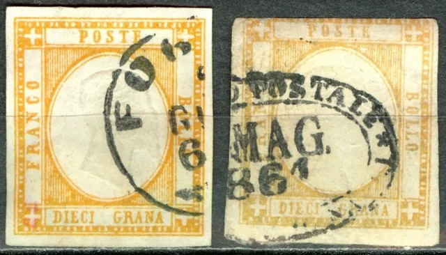 Italie-Naples, timbres N° 15 et 15a oblitérés, TB