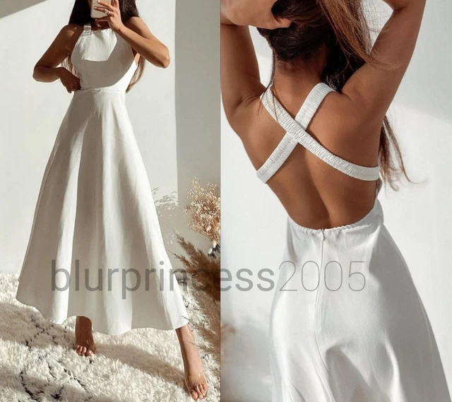 ZARA LONG LINEN Blend Cross Strap Low Back Voluminous Backless Midi Dress XS S M 59.00 - PicClick UK ZARA LONG LINEN Blend Cross Strap Low Back Voluminous Backless Midi Dress XS S M 59.00 - PicClick UK
