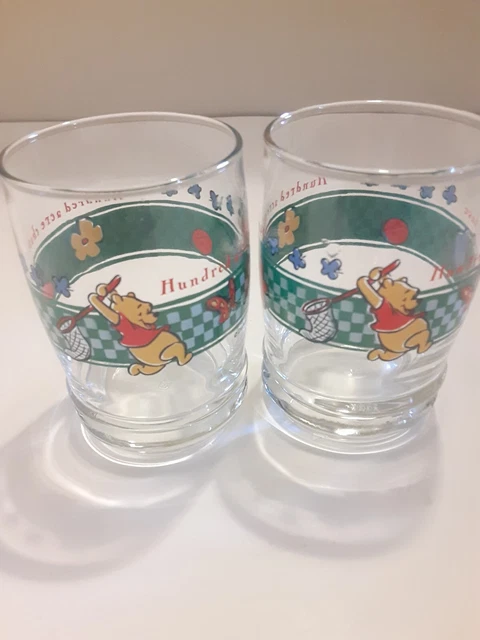 Disney Winnie The Pooh Anchor Hocking 6oz Juice Glasses "Hundred Acre Chase" Set