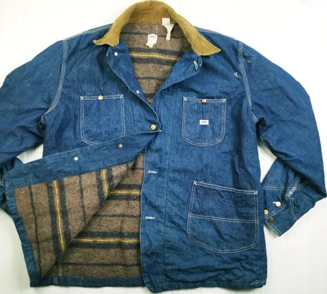 *HOT VTG USA LEE SANFORIZED UNION MADE CHORE BARN BLANKET LINED Denim Jacket XXL