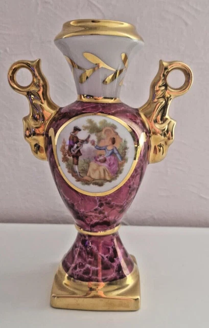 Pendentif Vintage Laiton Doré Et Porcelaine De Limoges - Scène Galante, Occasion