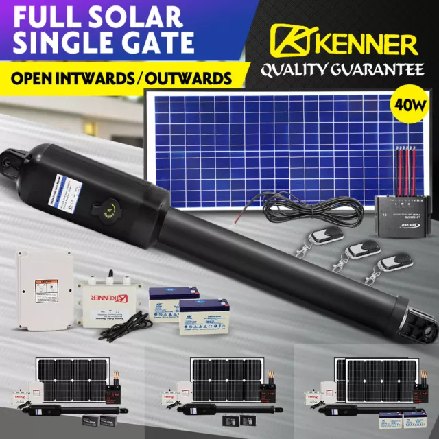 KENNER Swing Gate Opener Automatic Full Solar Power Kit Remote Control 600KG