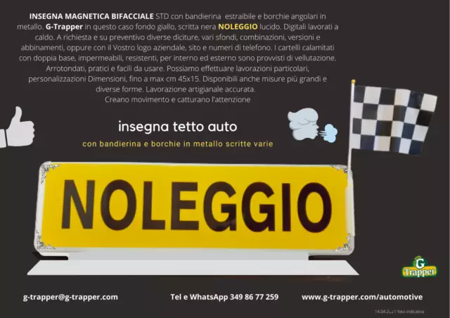 Cartelli magnetici scritta NOLEGGIO tetto auto doppi + bandiera finiture metallo