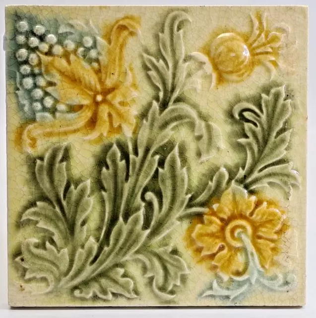 Antique Fireplace Majolica Tile Thistle Design By T & R Boote Ltd C1900