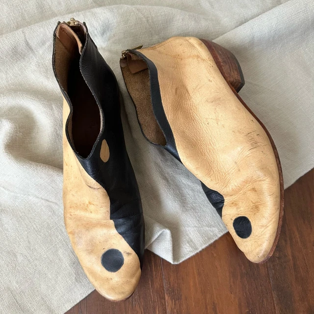 LAUREN BRINKERS Handmade Leather Booties Yin Yang Hand-Painted EU 40 US 9.5-10