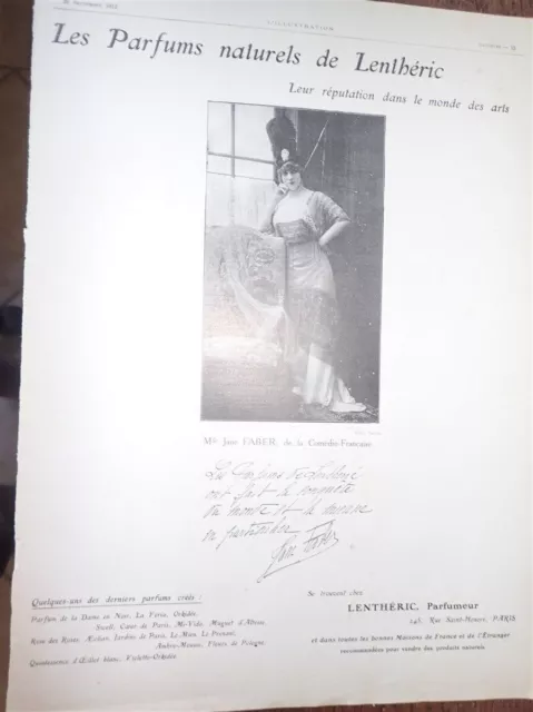 LENTHERIC parfum photo Mlle Jane FABER publicité papier ILLUSTRATION 1912