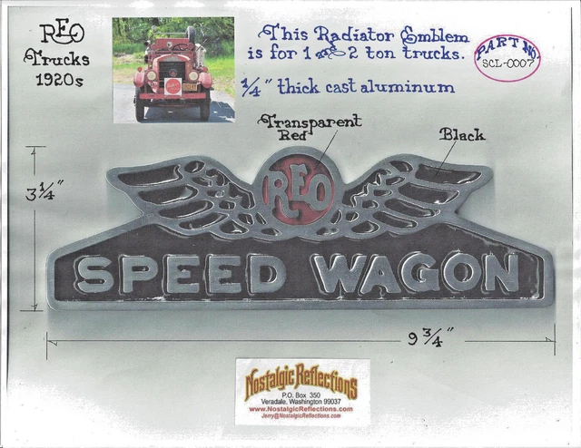 Reo Radiator Emblem REO SPEED WAGON Truck Radiator Emblem Medallion 1920s 1930s Cast ...