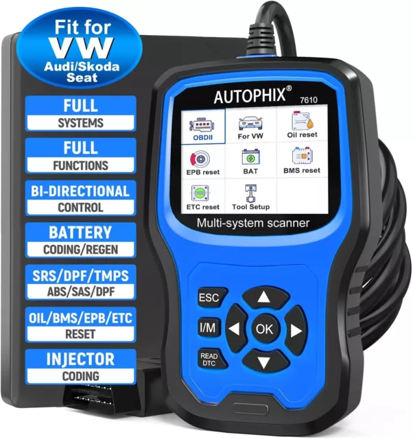 Autophix 7610 For VW Audi Diagnostic Scan Tool OBD2 Scanner EPB DPF Oil Reset