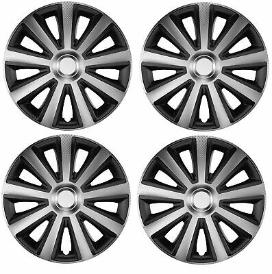 4x Wheel Trims Hub Caps 15" Covers in Silver and Black Alloy Look