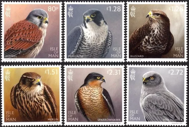 T727 - Isle Of Man 2023 Birds Of Prey Set/Raptors/Peregrine/Kestrel/Merlin Mnh