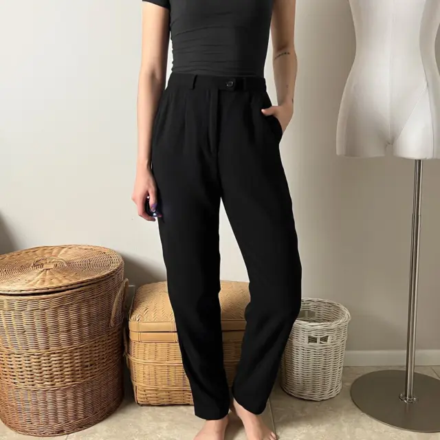 vintage 90s black wool high waisted pleated front trousers pants by calvin klein