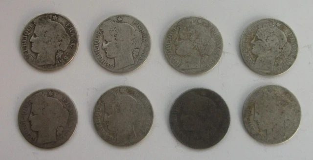 France Lot de 8 Pièces 50 centime Cérès argent dans leur jus Silver