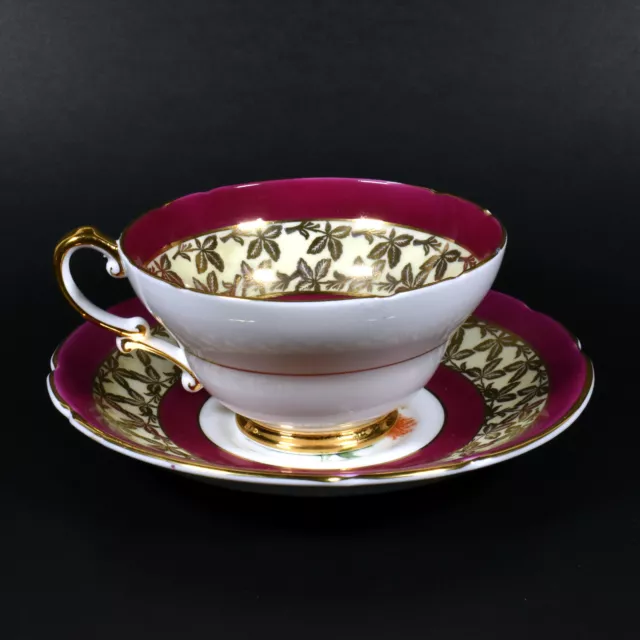 Stanley English Bone China Maroon and Gold Teacup & Saucer