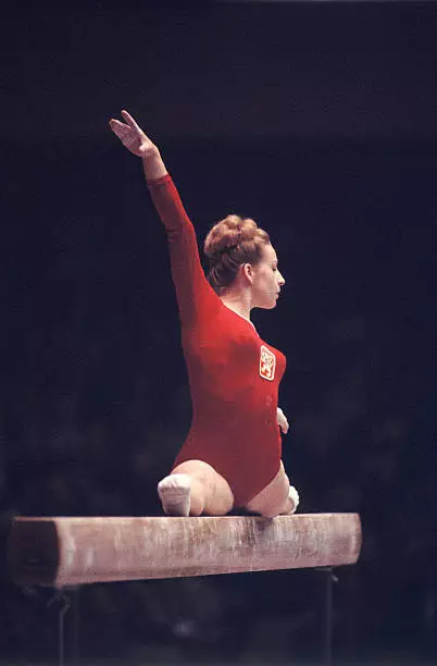1960s Vera Caslavska Of Czechoslovakia In The Balance Beam 10 Gymnastics Photo
