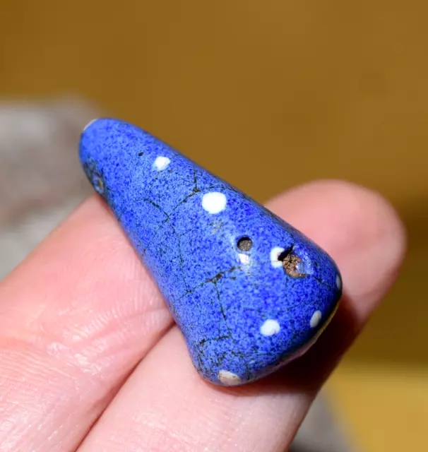 Antique Blue Kiffa Triangle Powder Glass Pendant Bead Mauritania, African Trade