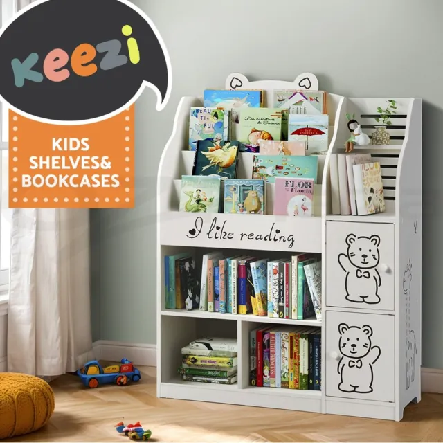 Keezi 4 Tiers Kids Bookshelf Storage Children Bookcase Organiser Display Cabinet