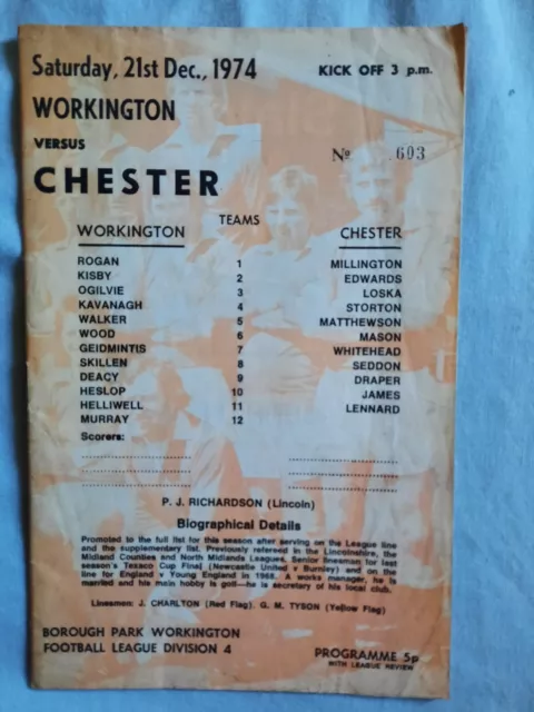 Workington v Chester 1974 - 75