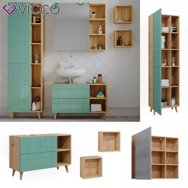 Badmöbel-Set Rudi in Eiche Evoke Mintgrün, Badezimmer, modern, 5-teilig Vicco