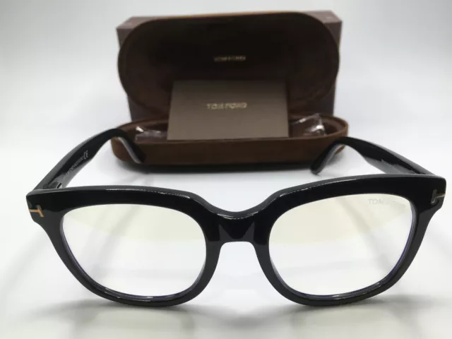 Tom Ford FT5537-B Women's Shiny Black Frame Demo Lens Square Eyeglasses 52MM