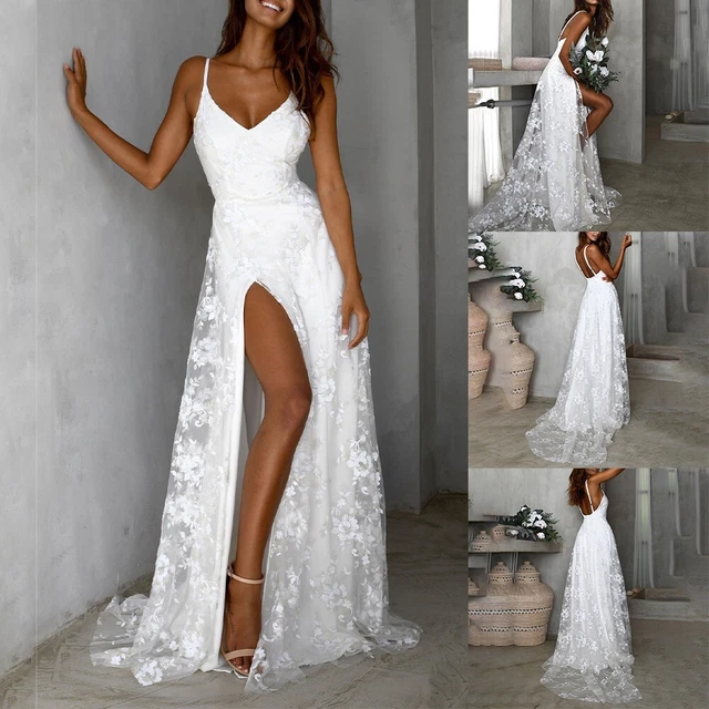 ROBE DE BAL maxi de mariage sans manches en dentelle chic sans dos