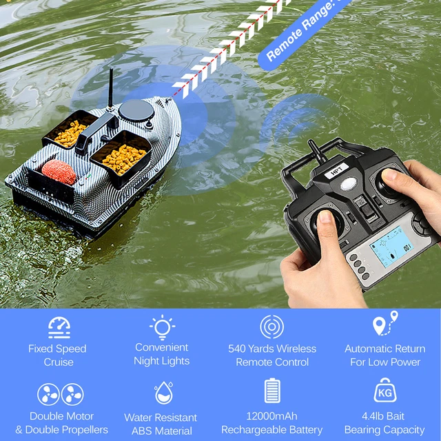 Futterboot Angeln Charocean 500m Futterboot Mit GPS Nachtangeln Fischköder Köderboot Mit LED- Navigator-Licht, Fernbedienung Futterboote Bait Boat Ferngesteuertes Köderboot, 2 KG Beladung Mampfender Max